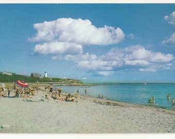 1950s Chrome Postcard- Nobska Beach & Lighthouse, Woods Hole, Barnstable County, Cape Cod, Massachusetts, MA. ~ Free Shipping~ Small Town PC
