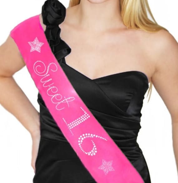 Rhinestone Sweet 16 Sash 16th Birthday Sash