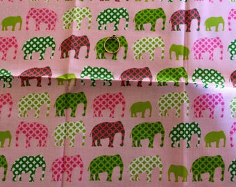 Cotton fabric pink with elephants