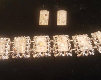 Mid century Lucite Link bracelet and Earring set