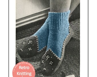 1950s Slipper Sock Vintage Knitting Pattern - Instant Download