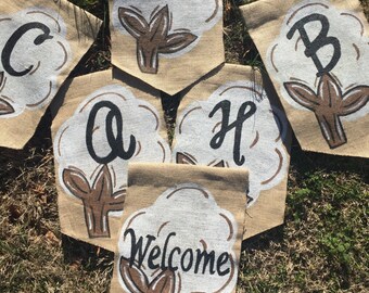 Yard Flag Cotton Boll with Initial BURLAP yard garden flag Summer Spring Southern Welcome