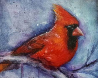 little cardinal hand painted 8 x 8 acrylic on canvas