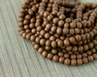 8mm Light Brown Round Wood Beads - Dyed and Waxed - 15 inch strand