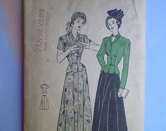 Vintage 40s Noir Peplum Suit Pattern 34