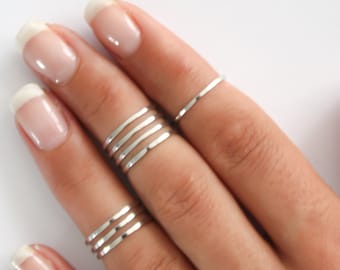 8 Above the Knuckle Rings - Sterling Silver stacking rings, Sterling silver knuckle ring set Knuckle Ring Thin silver shiny bands Midi rings