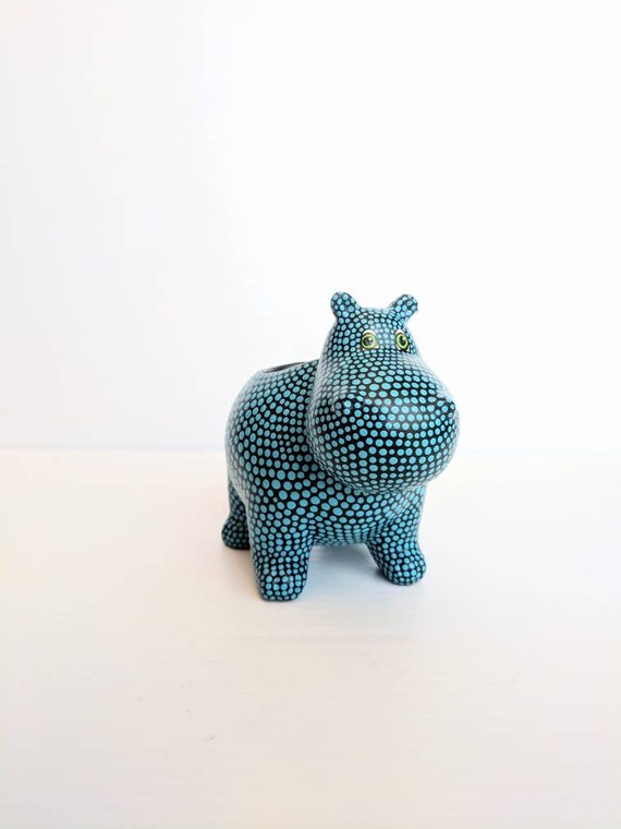 Hippopotamus planter hand painted ceramic hippo succulent planter blue Hippo