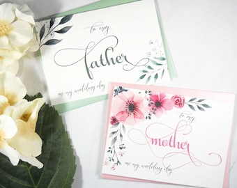 Set of 2, To My FATHER Card, To My MOTHER Card, Father of the Bride Card, Mother of the Bride Card, Father Gift, Mother Gift, Wedding Cards