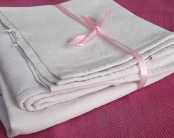 Vintage French Fabric hand Woven hemp Pink blush organic linen textile cutter