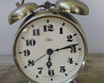 Large,Vintage,gold-colored,"Prim"Table/Alarm Clock,working condition