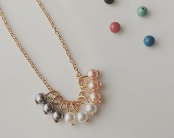 NOUMEA - Golden brass gold 24 k and Swarovski pearls necklace