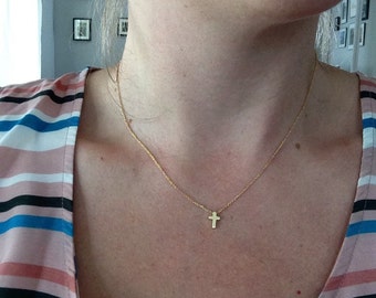Hand made tiny cross necklace
