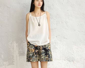 Women cotton and linen vest – Artistic loose tank