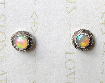 Natural Ethiopian Opals in a Textured Sterling Post, Opal Stud Earrings, Fire Opal, AAA+ 4mm E137