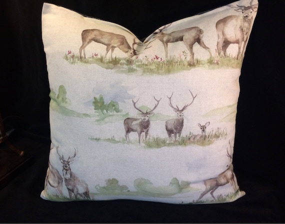 VOYAGE Moorland Stag and Scottish tweed fabrics, cushion cover in Multi Colourway, 18inches decorative pillow, watercolour panited, reindeer