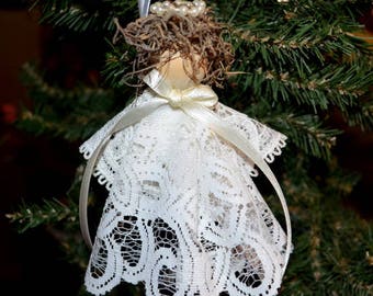Handmade Vintage White Lace Christmas Angel Ornament