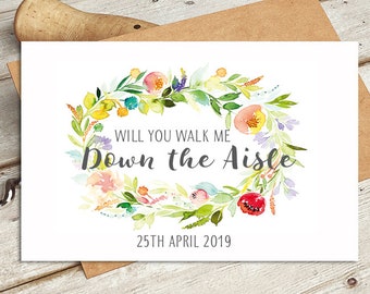 Will You Walk Me Down the Aisle? - Family Wedding Cards for your Dad - Watercolour Design Card is Blank Inside for Your Own Message