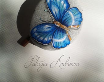 Handpainted Butterfly No.12 rock painting, handpainted stone, miniature, painted, rock art, blue