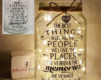 The Best Things In Life People Places Memories Quote ona light up jar / Gift / friend / friendship / for the home / fairy lights