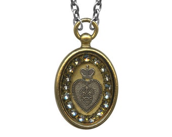 Crystal Sacred Heart Reliquary Box Necklace ROB21-S