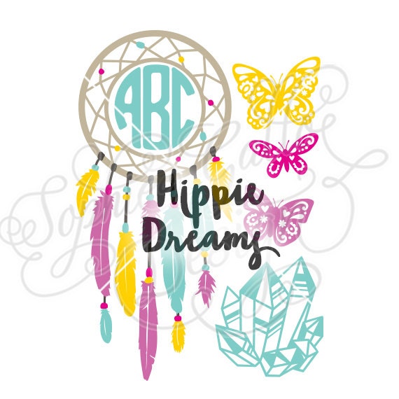 Download Hippie Dreams Dreamcatcher Monogram SVG & DXF PNG digital