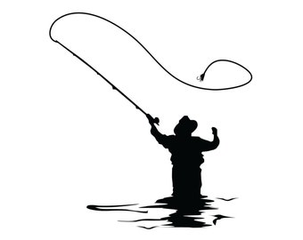 Fly Fishing Decal - Fly Fish Sticker - Outdoorsman Flyfishing Decal, Fly Fisherman Silhouette