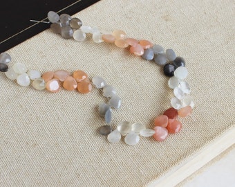AAA Multi Moonstone Gemstone Faceted Heart Briolette 6 to 7mm 30 beads 1/2 Strand