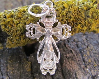 cross Vintage silver Crucifix Christian gift for|mom| Baptism gift 925 Sterling silver cross Jewelry Christian Cross pendant Catholic Cross