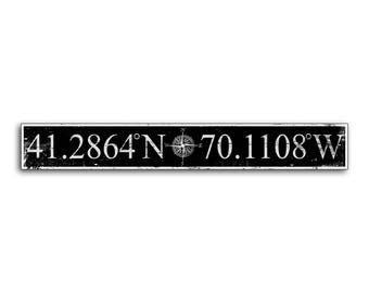 Customized Latitude Longitude Wood Coordinate Sign Nautical Compass Hand Crafted Print on Wood Decor wooden handmade home decor wall signs