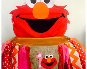 Elmo Birthday High Chair Banner & Cover, girl High Chair banner, High Chair Decoration, photo prop, Elmo party, Sesame Street Party