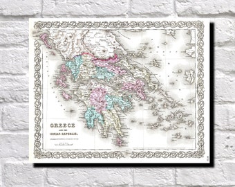 Vintage Map of Greece, 1855 Colton Map of Greece, Map Wall Art Decor, 9534