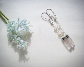 Tender rose quartz earrings "Dew drops"