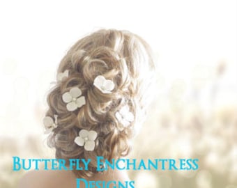 Ivory Hair Flowers, Bridal Hair Accessories, Wedding Hair Pins - 6 Ivory Hydrangea - Pearl Centers