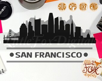 SAN FRANCISCO, USA Skyline America City West Coast Silhouette Clipart Set Digital Illustration Scrapbook