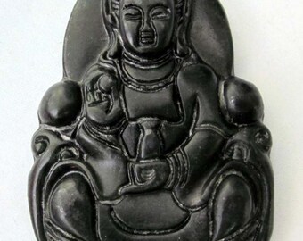 Natural Stone Tibet Buddhist Kwan Yin Pu Sa Amulet Pendant 49mm x 32mm TH062