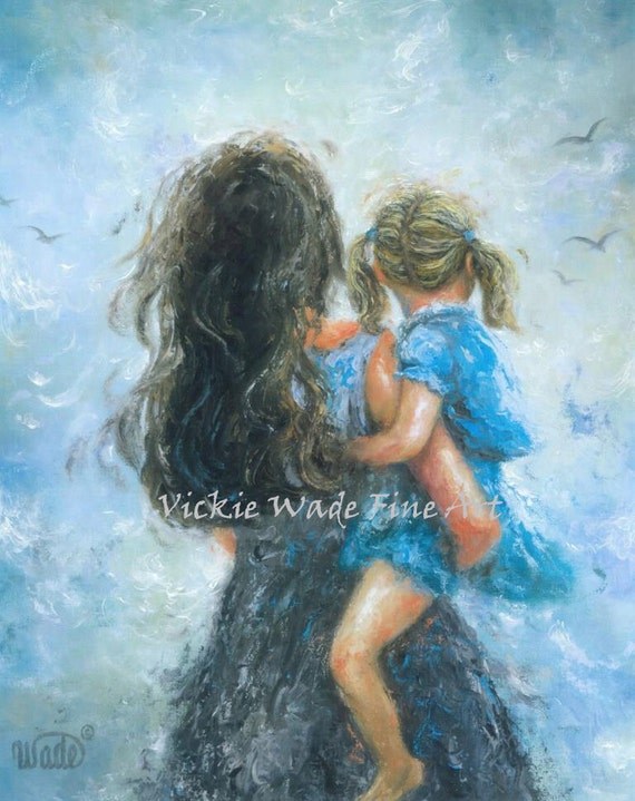 Mother Daughter Art Print mother paintings mom blonde girl