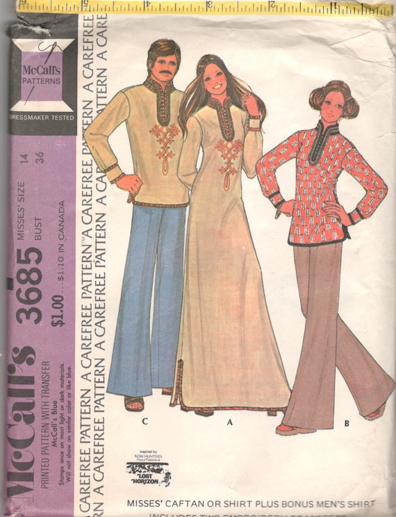 1970s Lost Horizon inspired men's and women's caftan pattern, McCall's 3685