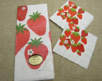 Hallmark Tablecloth Set - 1960s Vintage Hallmark Paper STRAWBERRIES Tablecloth Set w/ 10 Napkins Table Cover Original SEALED Package 60x102"