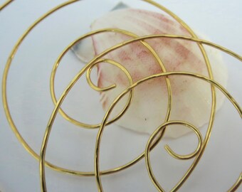 Medium Swirl Hoop Earrings. TWISTER. with hammered surface in 20 gauge Brass wire . Free Shipping Item .