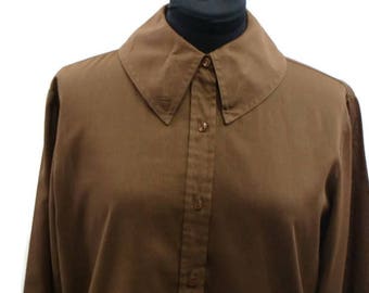 Vintage Brown Long Sleeve Shirt Long Sleeve Brown Top Vintage Button Up Blouse Vintage Button Up Shirts