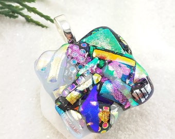 Dichroic fused glass pendant, fused glass jewelry, rainbow jewelry, fused glass art, artistic jewelry, handmade jewelry, dichroic necklace