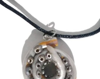 Silvery Tentacle Necklace, Stocking Stuffer, Gift, Women's Necklace, Men's Necklace, Steampunk Tentacle, Clay Pendant
