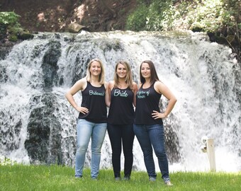 Bridesmaid gift idea, Matron of Honor gift. Personalized tank tops. Glitter wording tanks. Wedding party shirts Wedding party gift idea tank