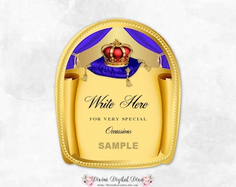 Whisky Label Blanks | Royal Crown Pillow Blue Gold Red | Tags Labels | Write Your Own Digital Instant Download