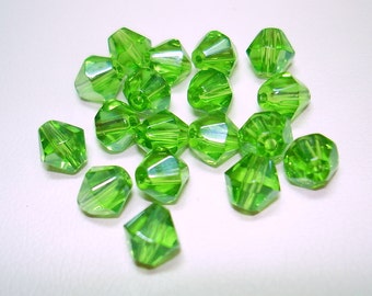 Lime Green Bicone Glass Beads (Qty 18) - B1954