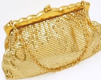 Vintage Whiting and Davis Gold Mesh Purse - 1950s Gold Evening Bag - Metal Mesh Purse For Wedding - Mad Men Gift For Her - Formal Purse