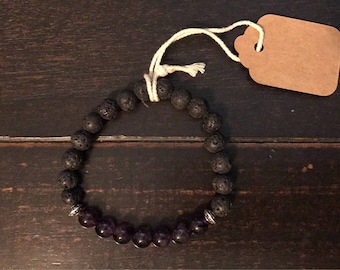 Amethyst and Lava Bead Essential Oil Diffuser Bracelet