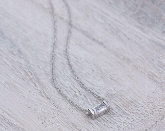 925 BAGUETTE-silver necklace, zirconia necklace, glossy