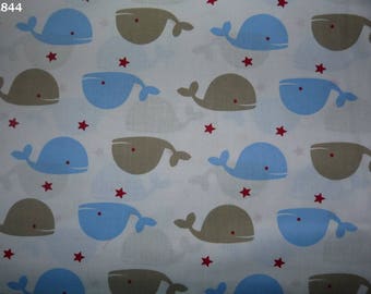 Fabric C844 whales blue/gray on white coupon 35x50cm