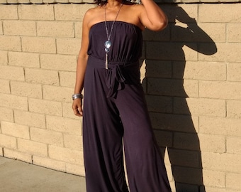 Strapless Knit Jumpsuit, Wide Leg Jumpsuit, Slouchy Jersey Jumpsuit Romper ~ All Sizes / Colors